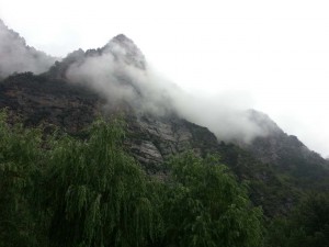 Mooi uitzicht vanuit vakantiehuisje (net buiten Beijing, China).